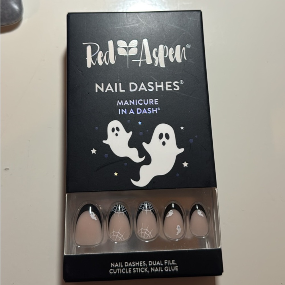 Red Aspen Black and White Nail Dashes ghosts spiders Halloween